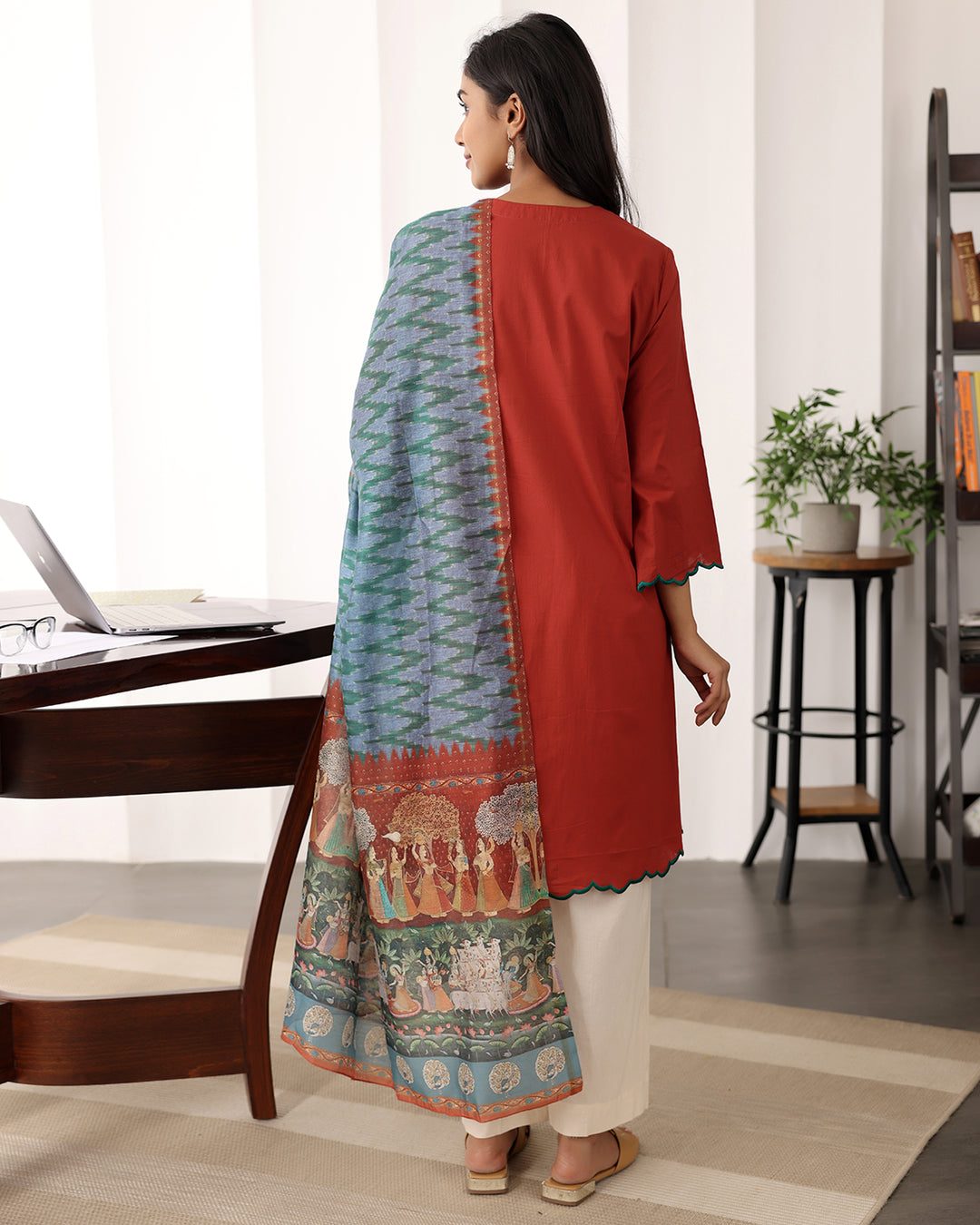 A-LINE BROWN KURTA- DUPATTA SET