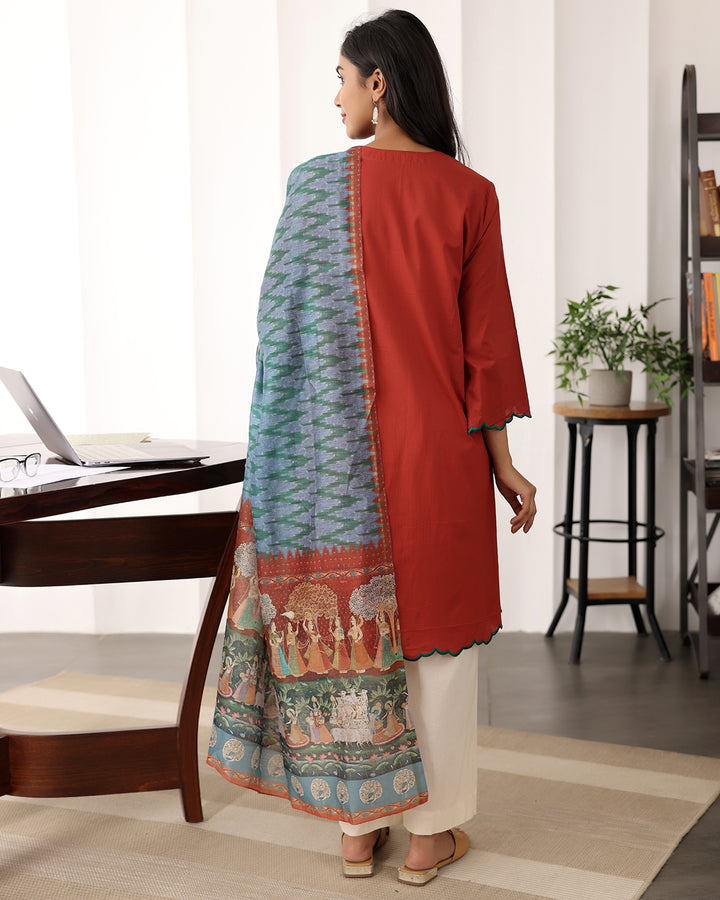 A-LINE BROWN KURTA- DUPATTA SET