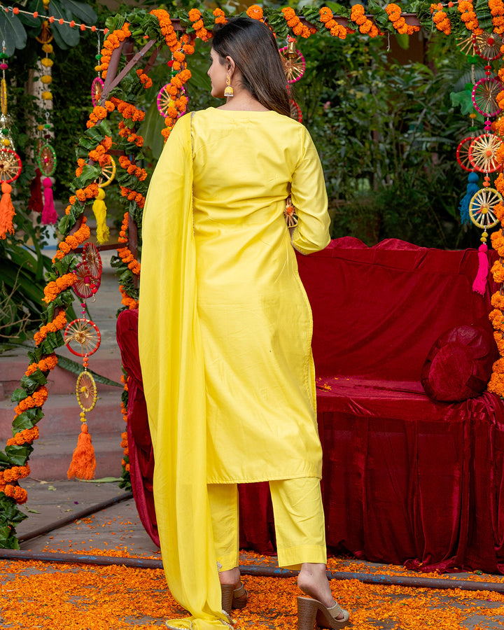 Yellow Chanderi Solid Suit Set