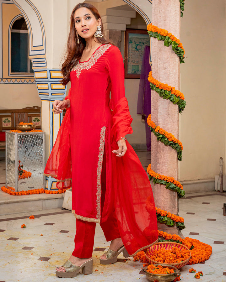 Red Muslin Suit Set