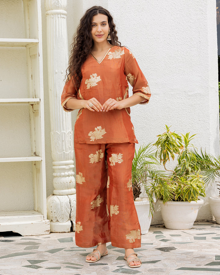 Rust Tissue Kurta Set