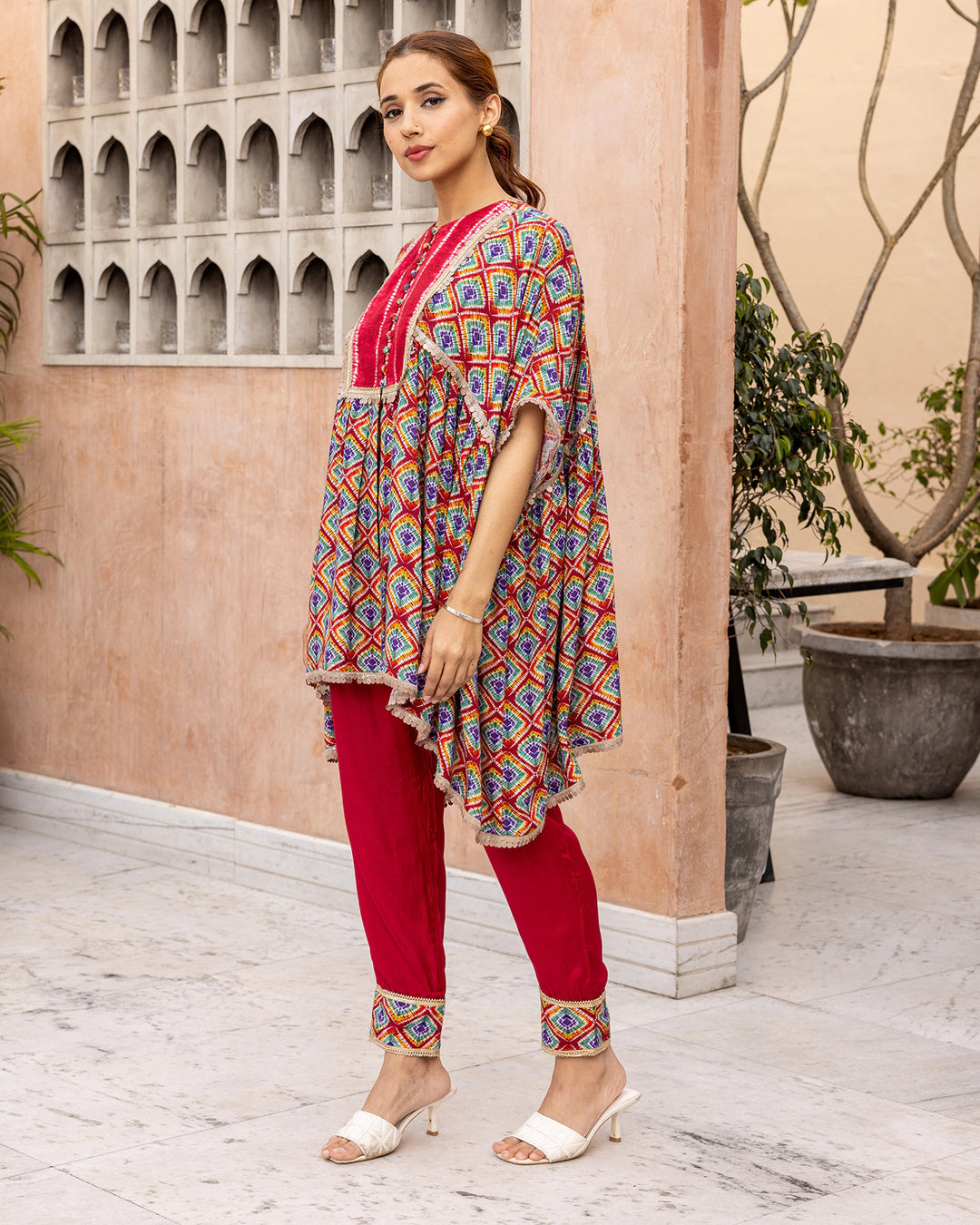 Red Tie Dye Kurta Set