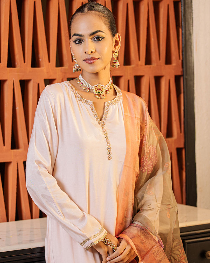 Solid mirror Chanderi Suit Set