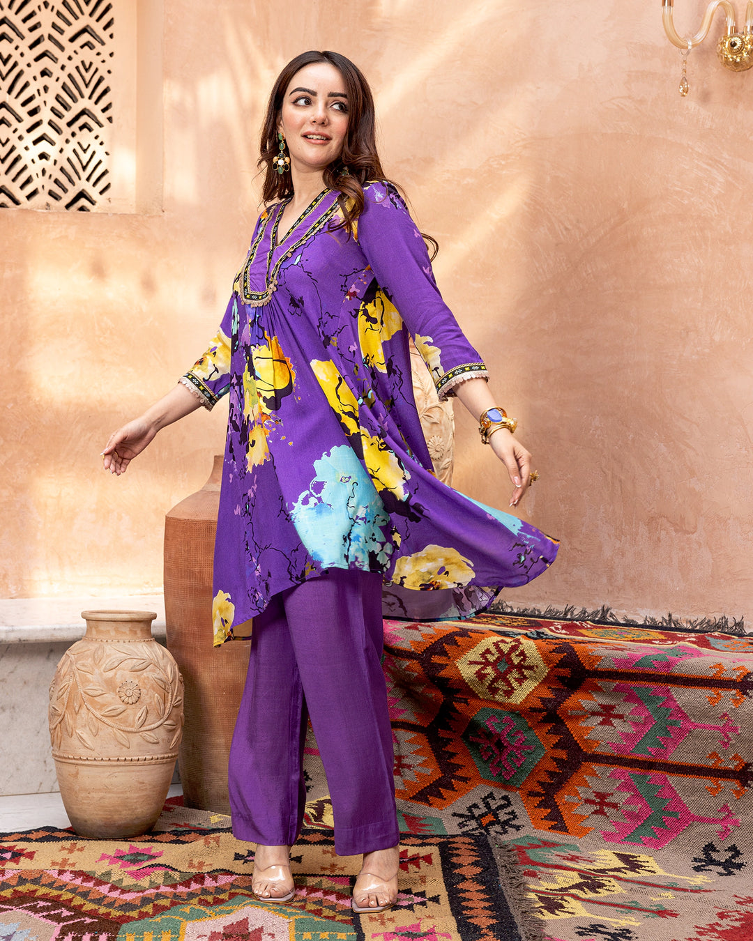 Purple Blossom Kurta Set