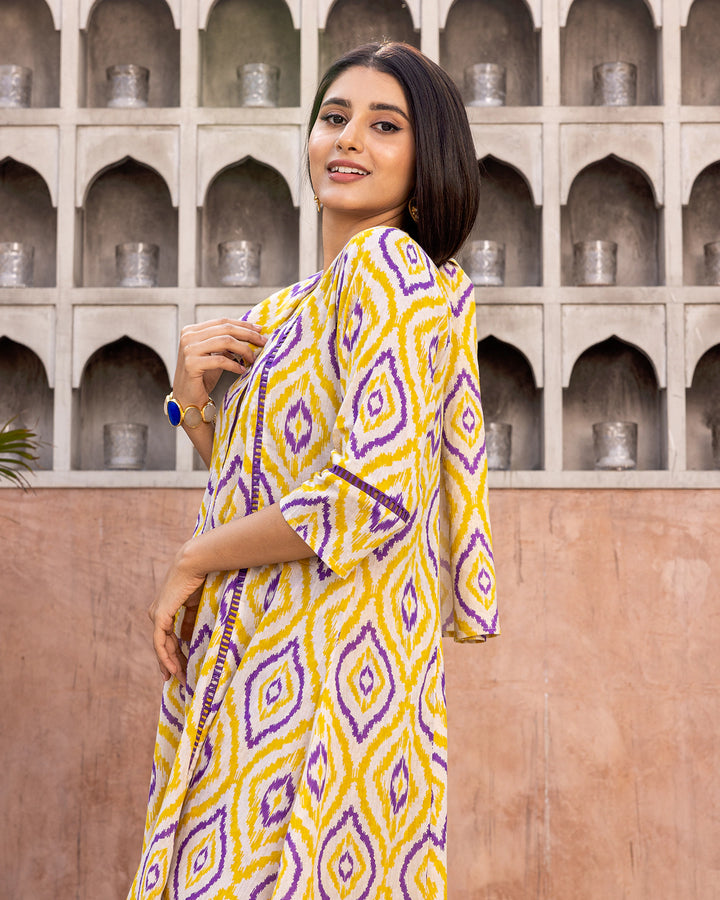 Sorbet Yellow Ikat Kurta Set