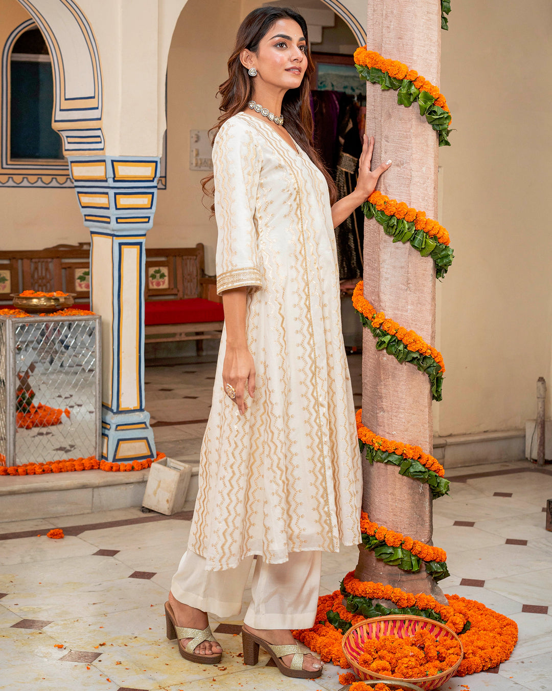 Ivory Banarasi & Chanderi Kurta Set