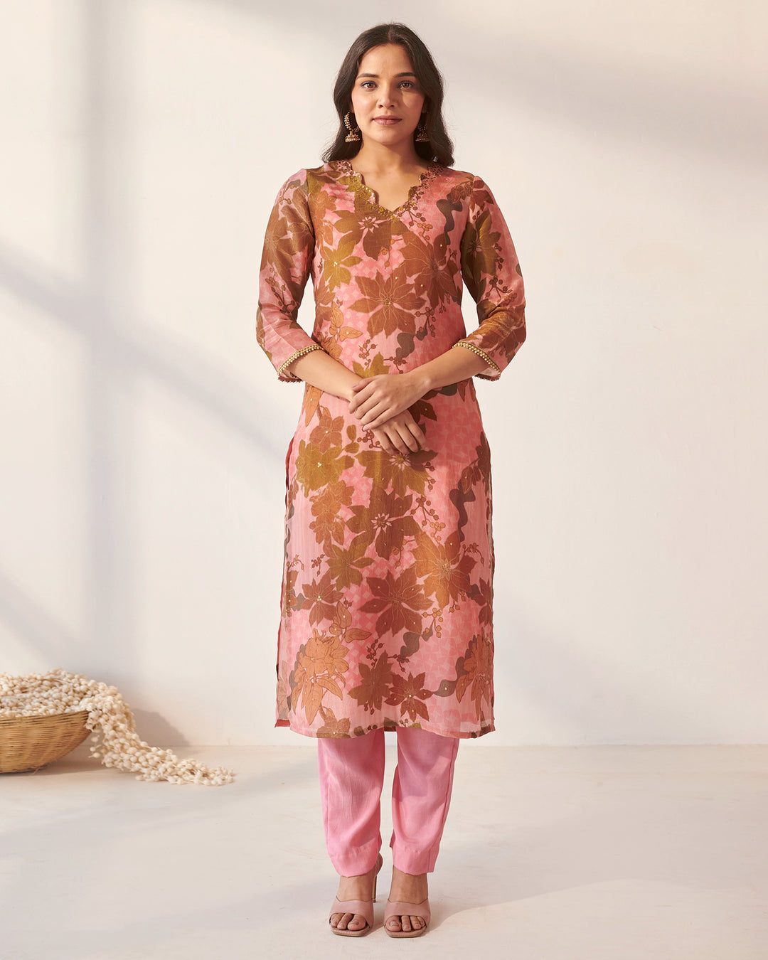 Pink Abstract Floral Kurta Set