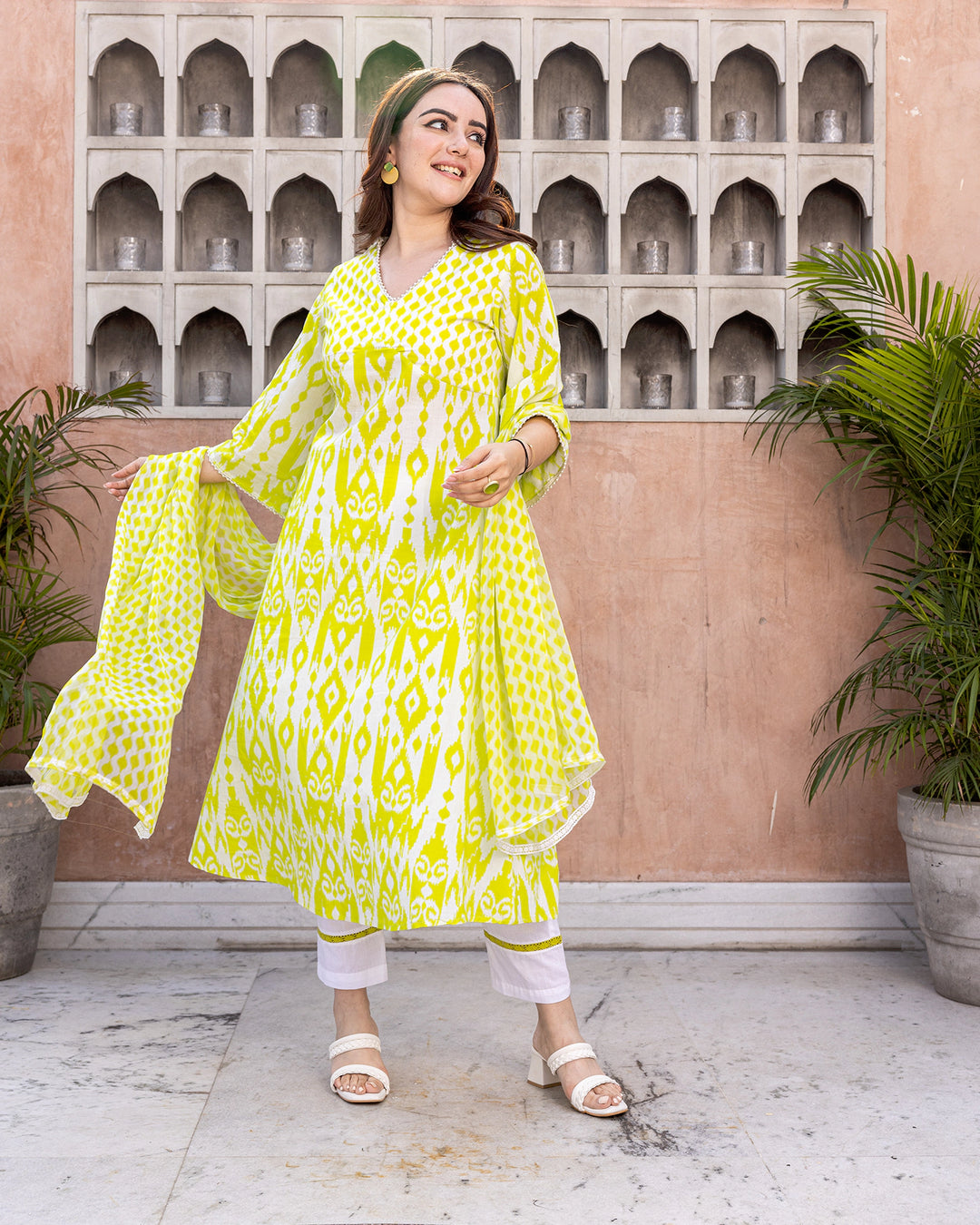 Fluorescent Green Ikat Suit Set