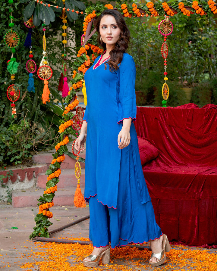 Blue Solid Kurta Set