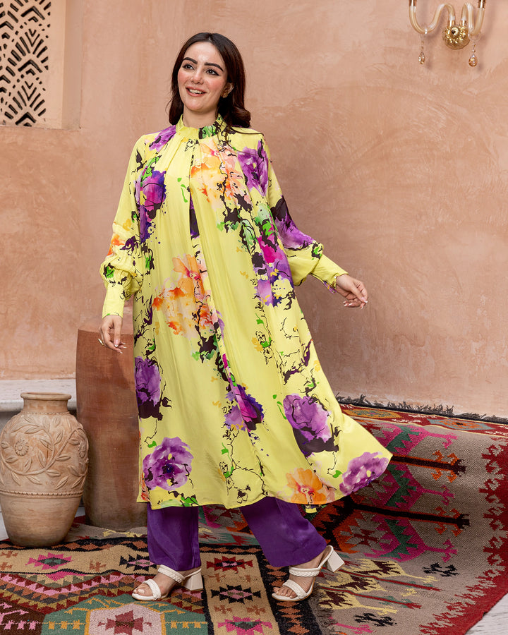 Fluorescent Green Blossom Kurta Set