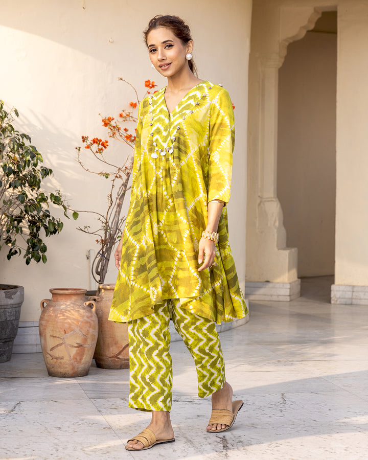 Green Tie Dye Kurta Set