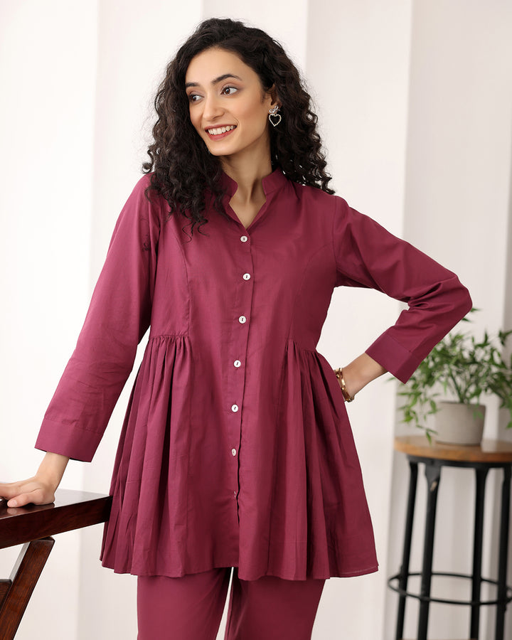 Wine Red A-line Cotton Co-ord Set