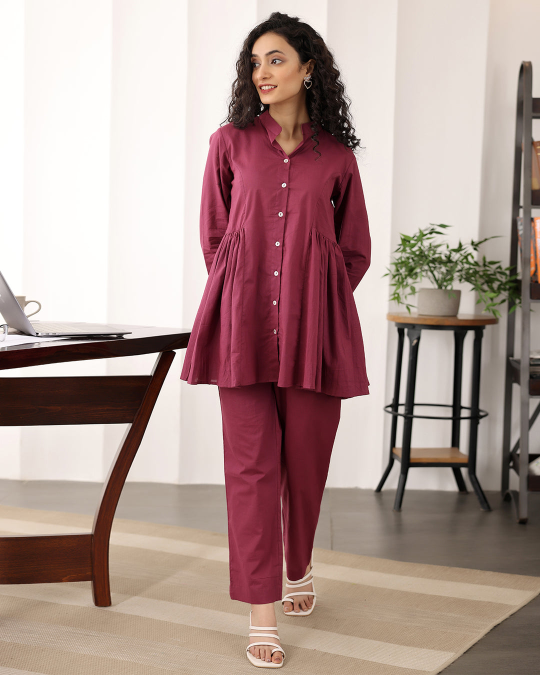 Wine Red A-line Cotton Co-ord Set