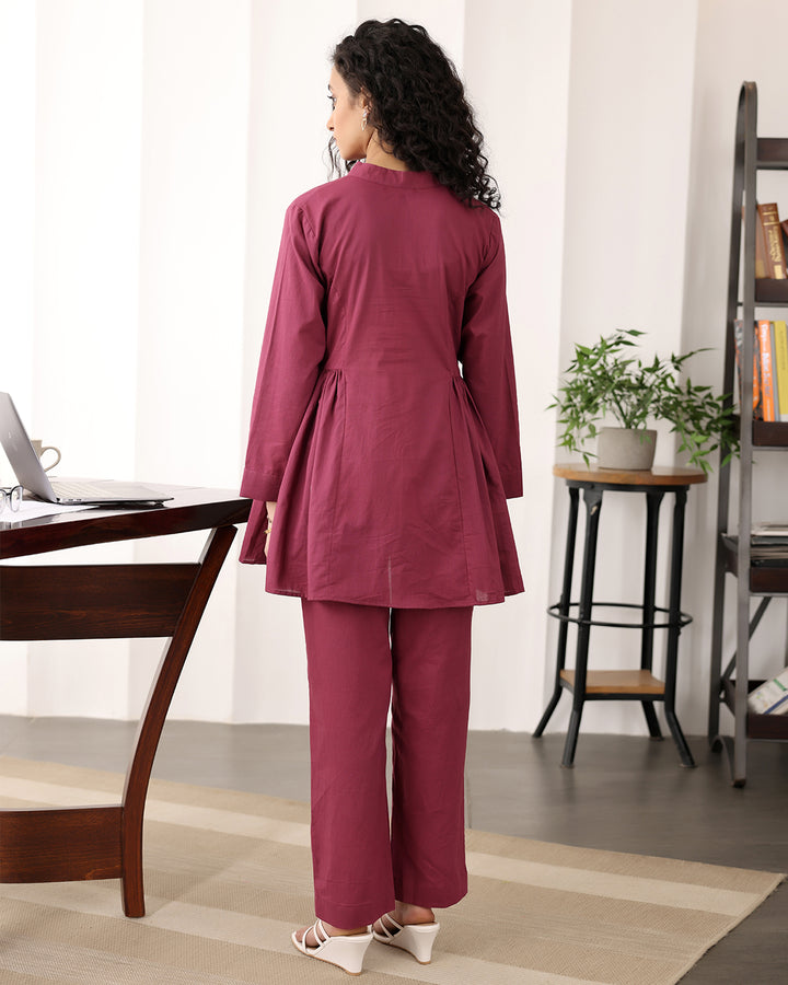 Wine Red A-line Cotton Co-ord Set