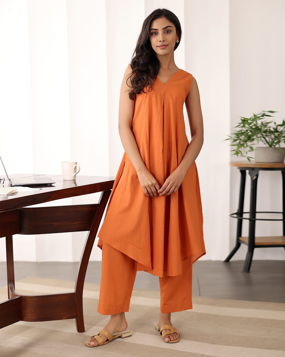 Orange High-low Kurta Set
