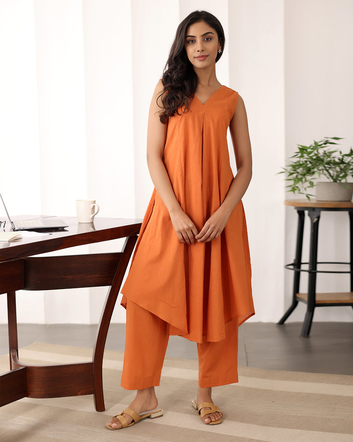 Orange High-low Kurta Set