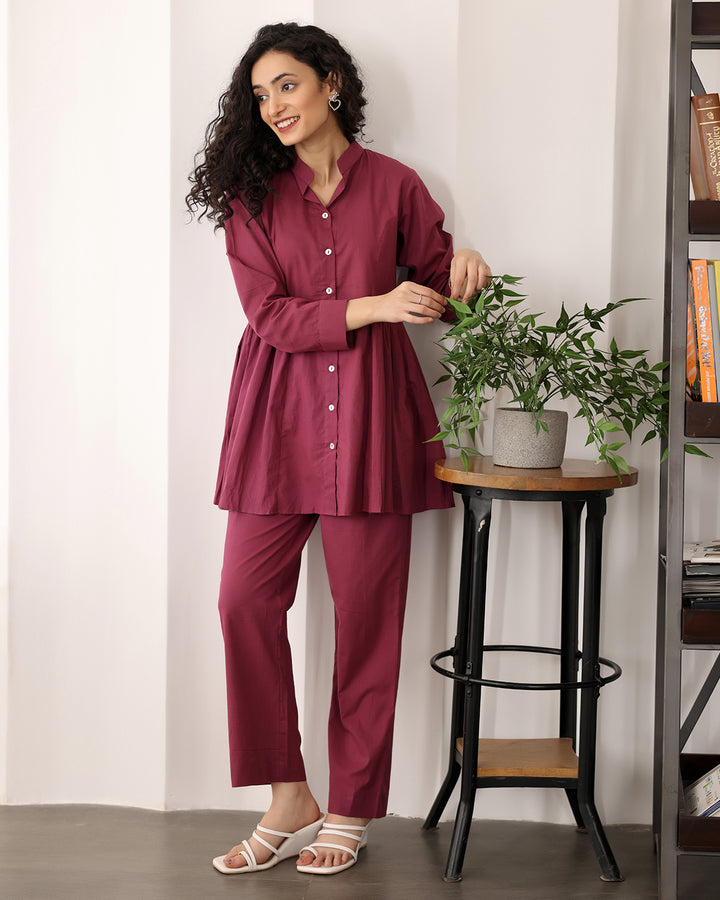 Wine Red A-line Cotton Co-ord Set