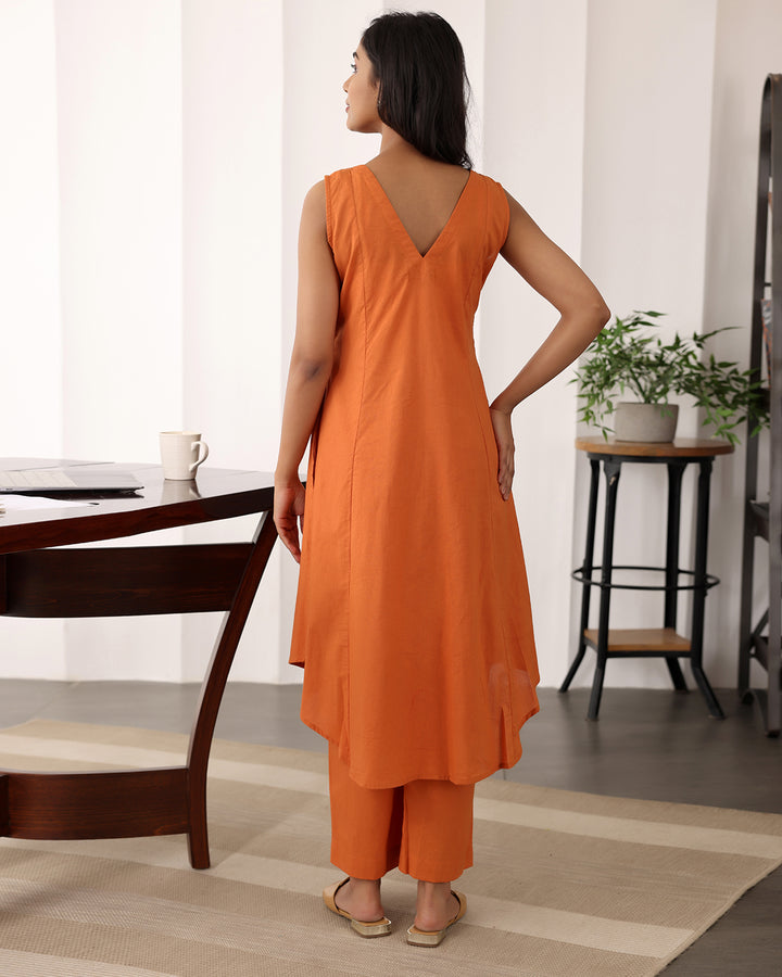 Orange High-low Kurta Set