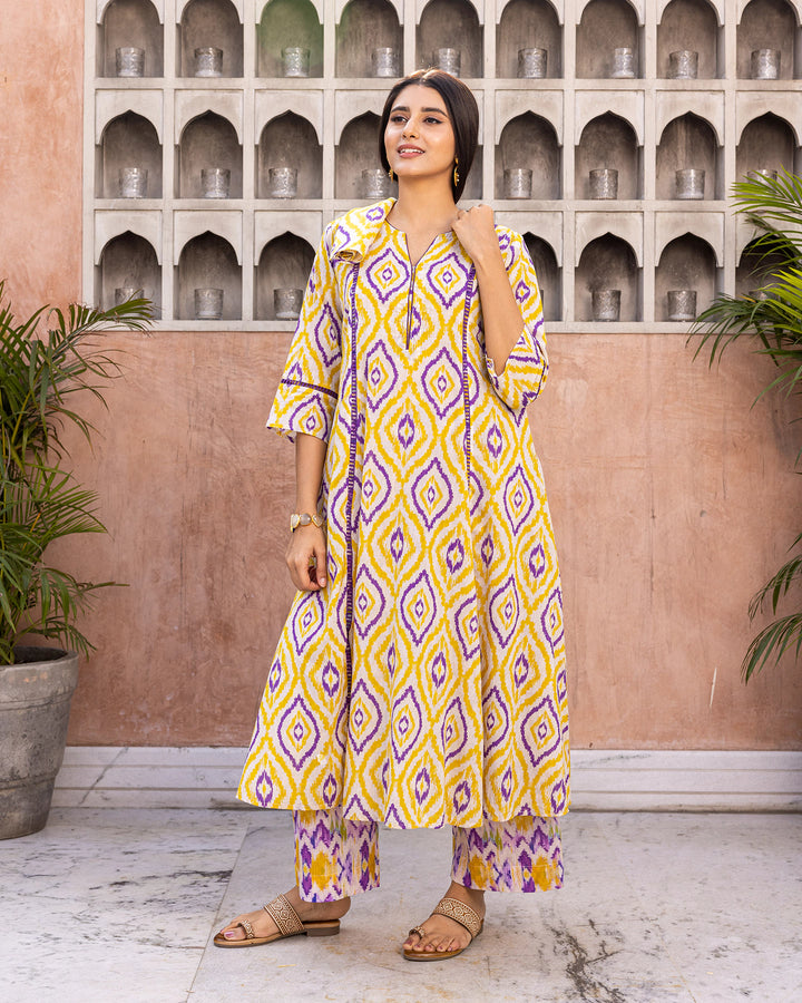 Sorbet Yellow Ikat Kurta Set