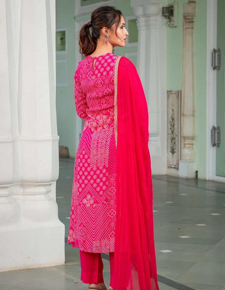 Pink Bandhej Muslin Suit Set