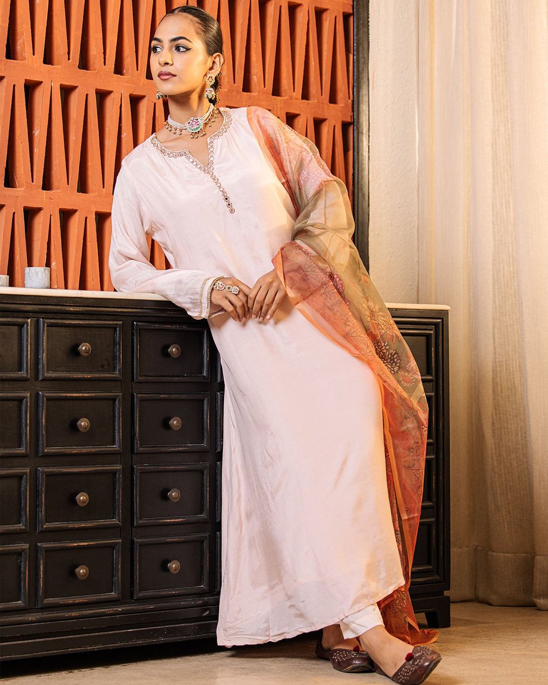 Solid mirror Chanderi Suit Set