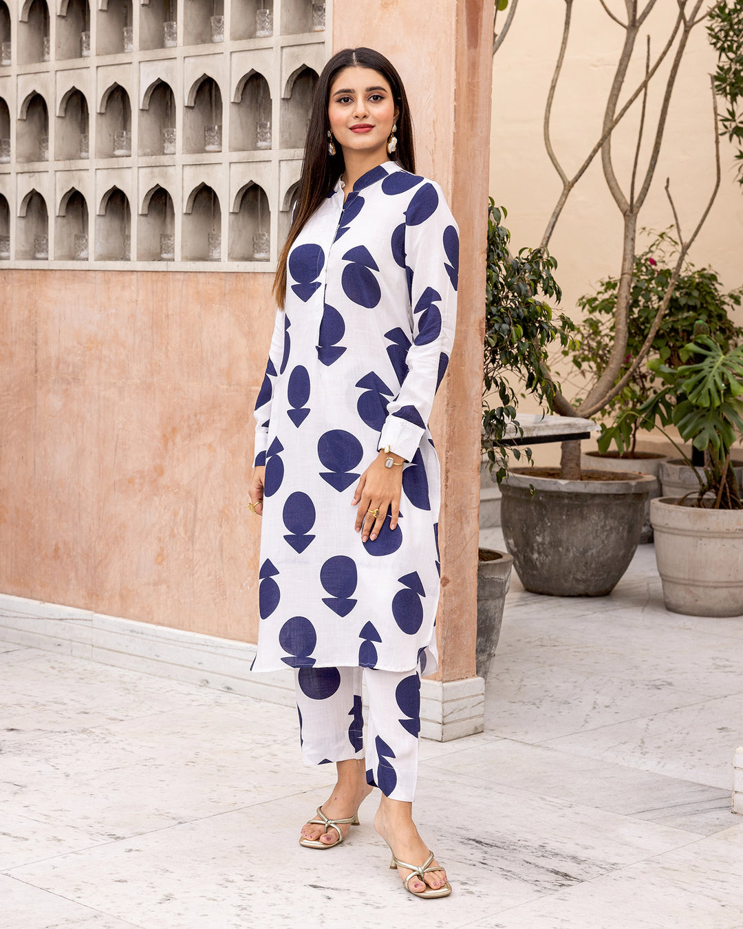 Off White Polka Kurta Set