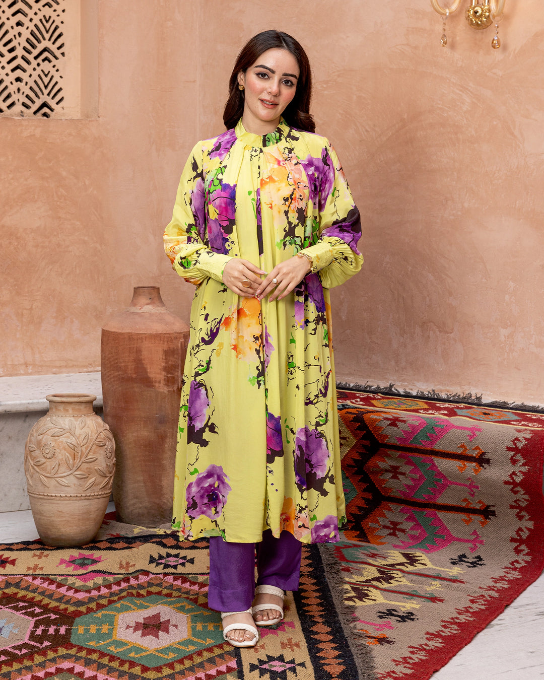 Fluorescent Green Blossom Kurta Set
