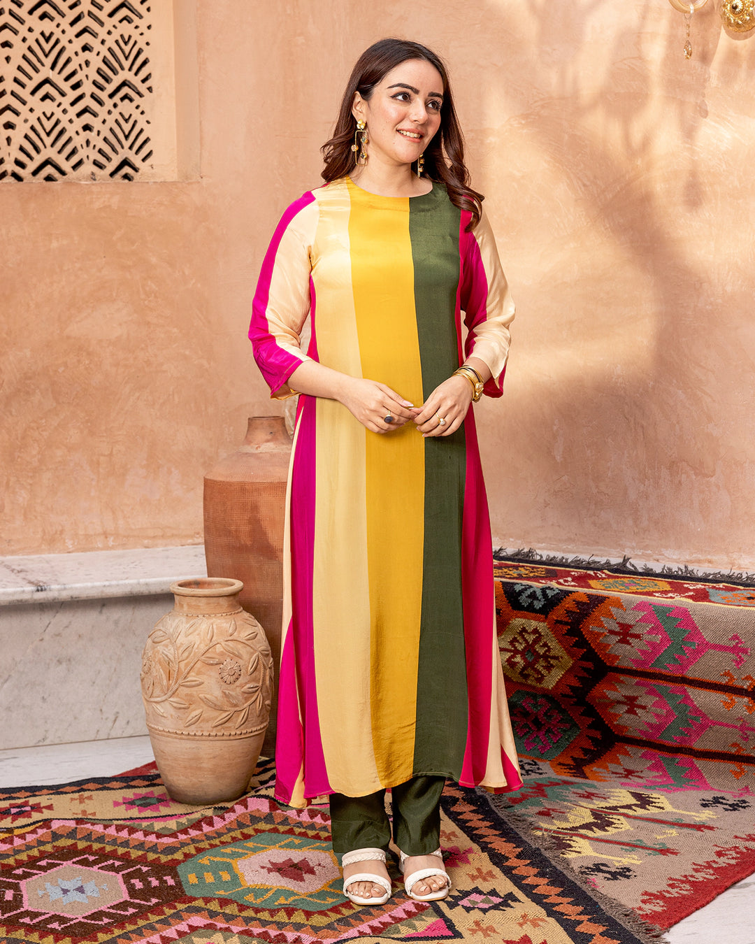 Multicolour Striped Kurta Set