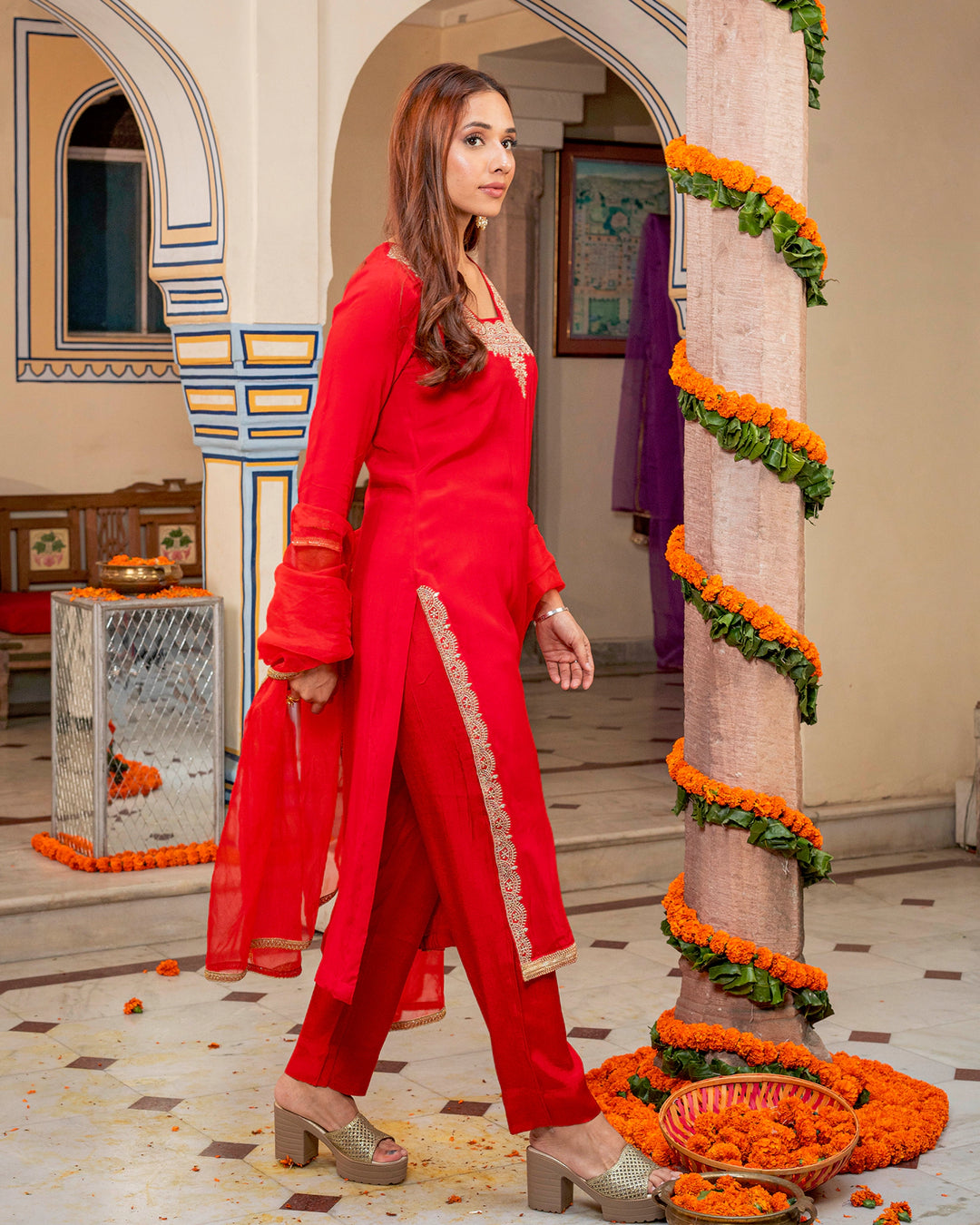 Red Muslin Suit Set