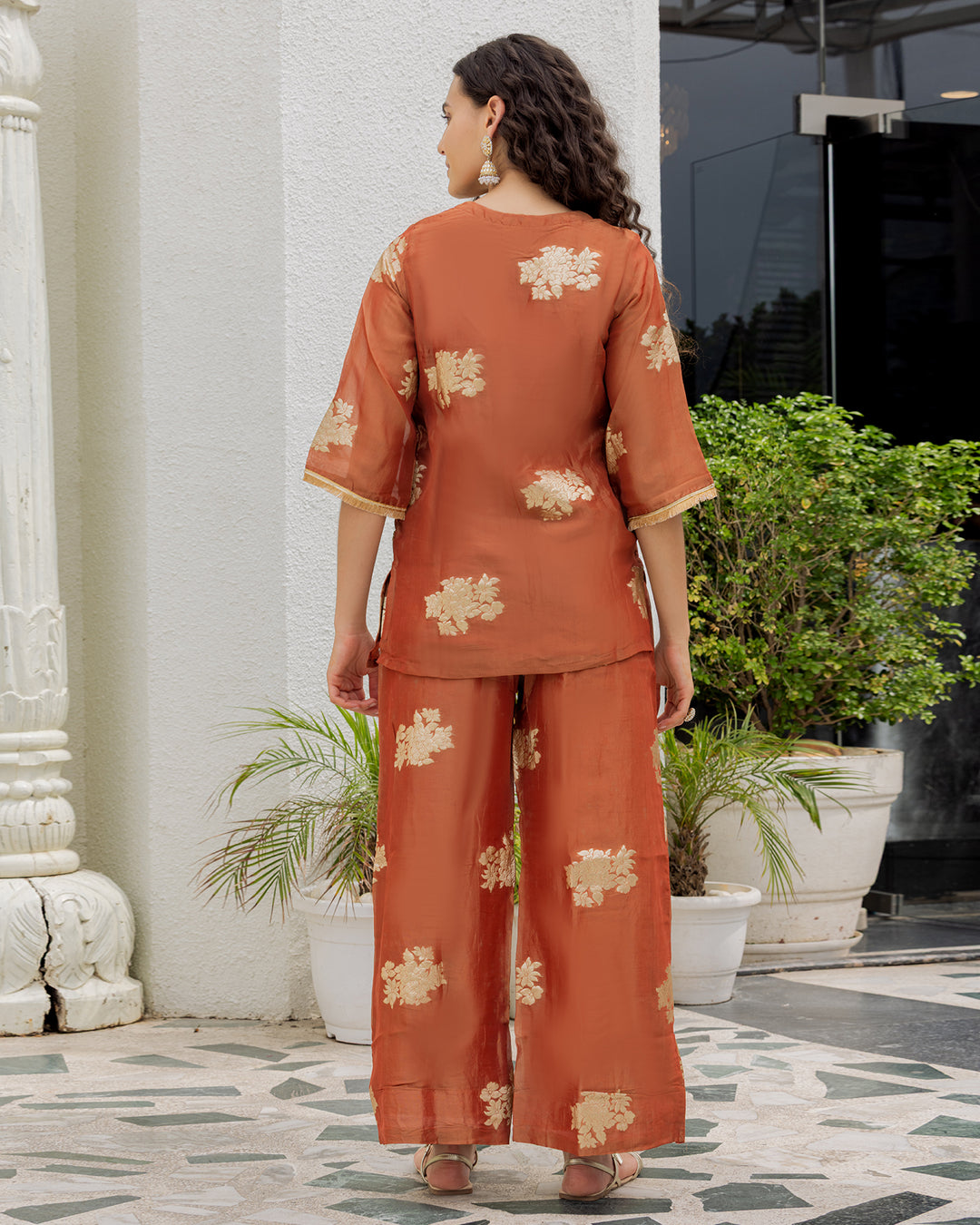 Rust Tissue Kurta Set