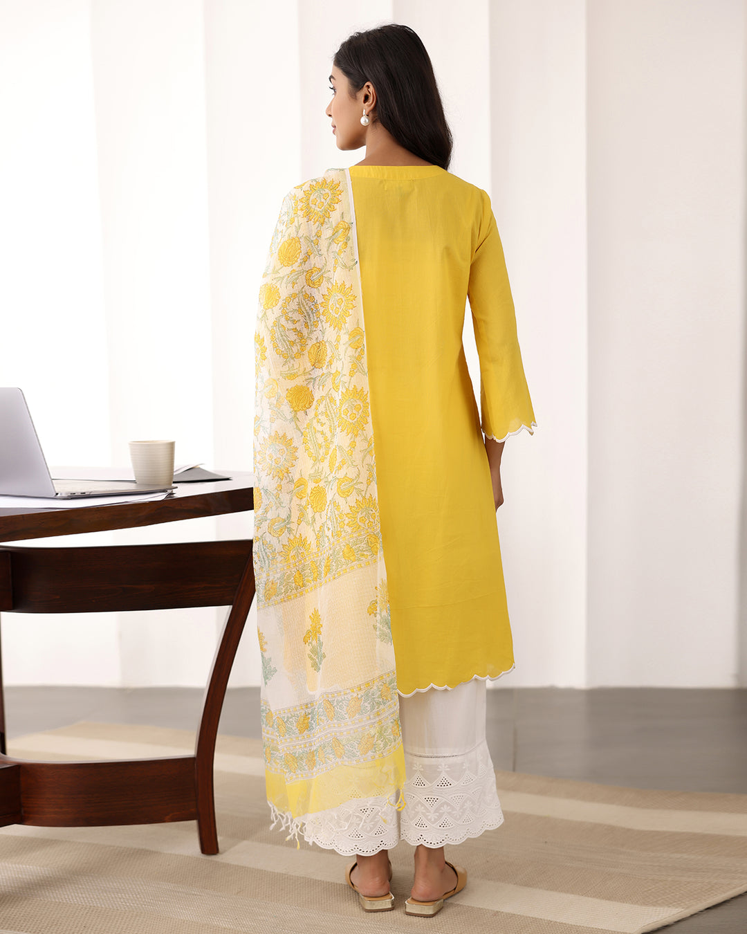 YELLOW COTTON KURTA-DUPATTA SET