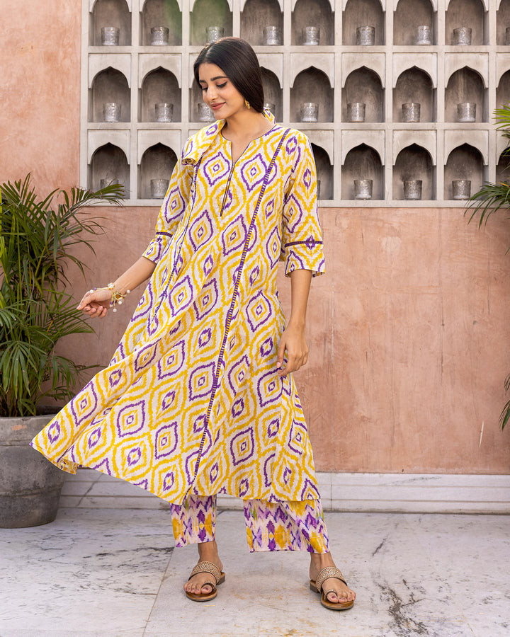 Sorbet Yellow Ikat Kurta Set