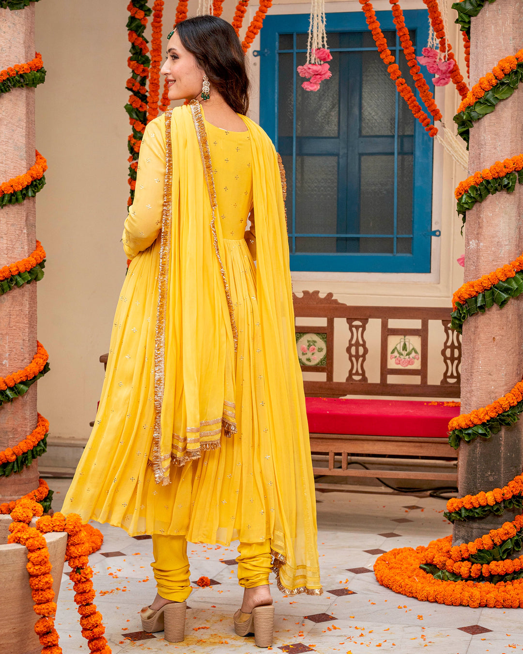 Mustard Mukaish Work Suit Set