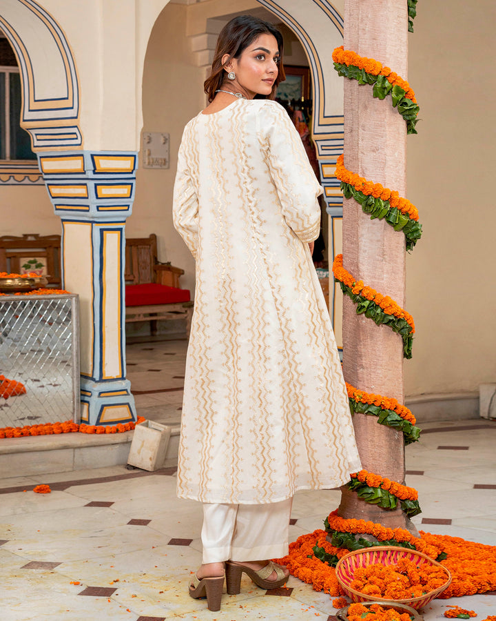 Ivory Banarasi & Chanderi Kurta Set