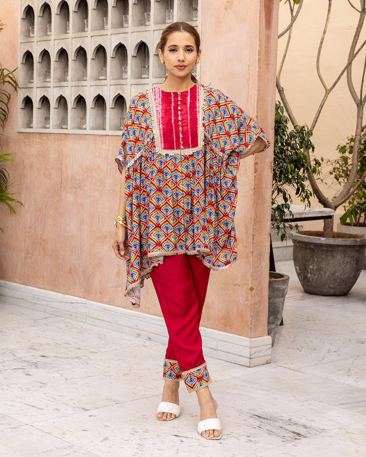 Red Tie Dye Kurta Set