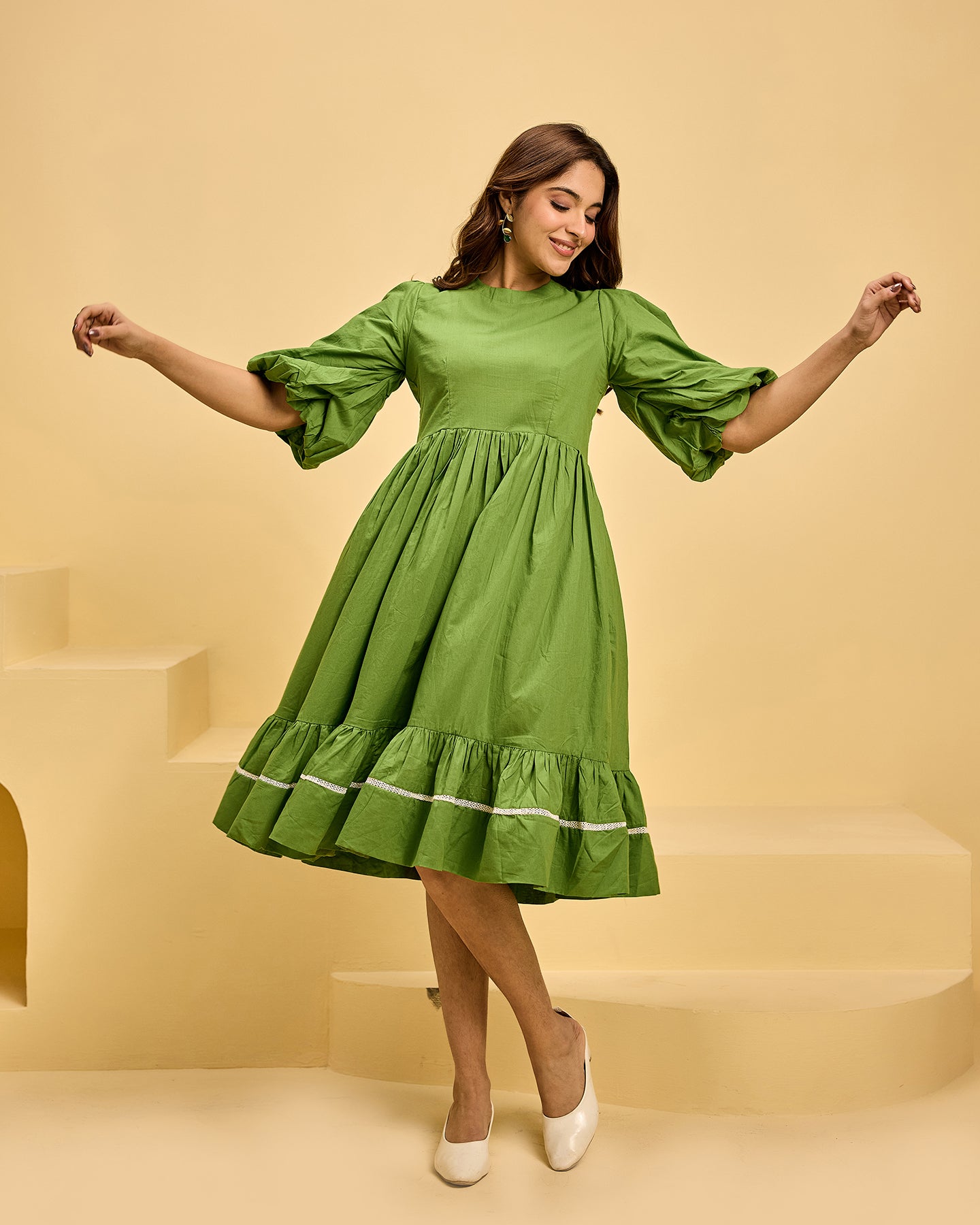 MOSS GREEN DRESS  Ambraee