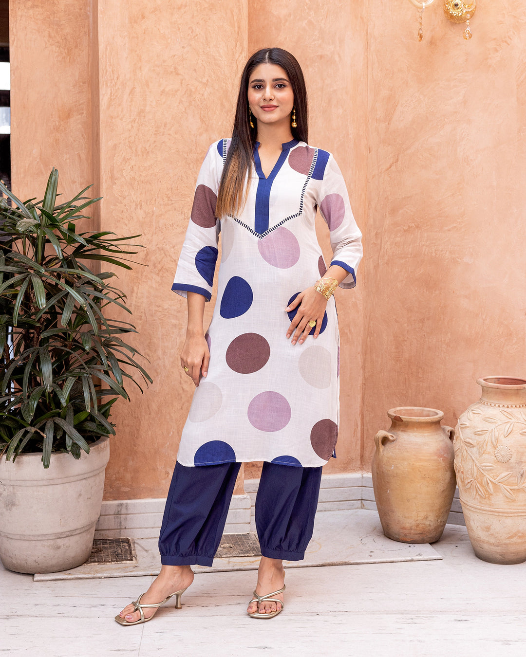 Off White Polka Play Kurta Set