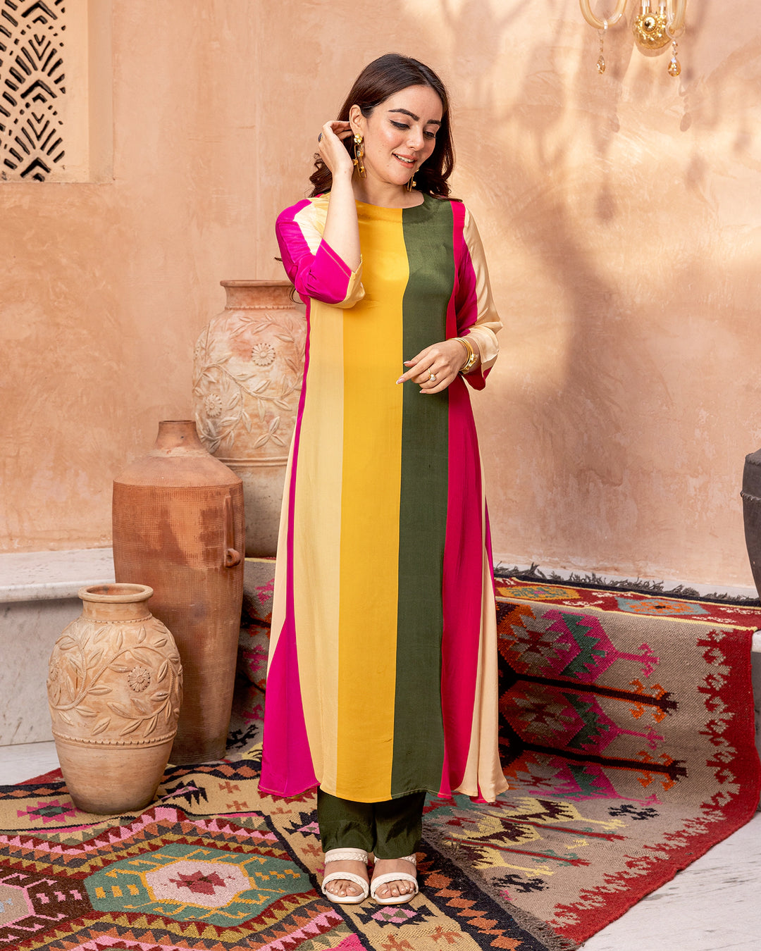 Multicolour Striped Kurta Set