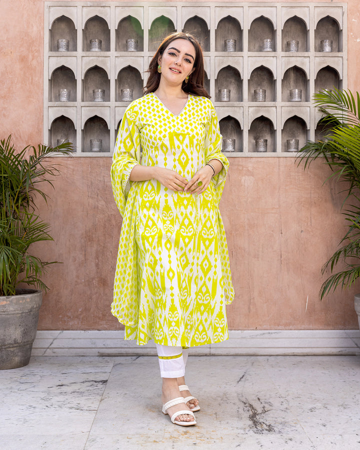 Fluorescent Green Ikat Suit Set