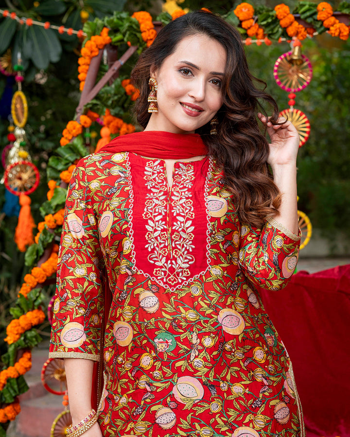 Red Floral Vine Suit Set