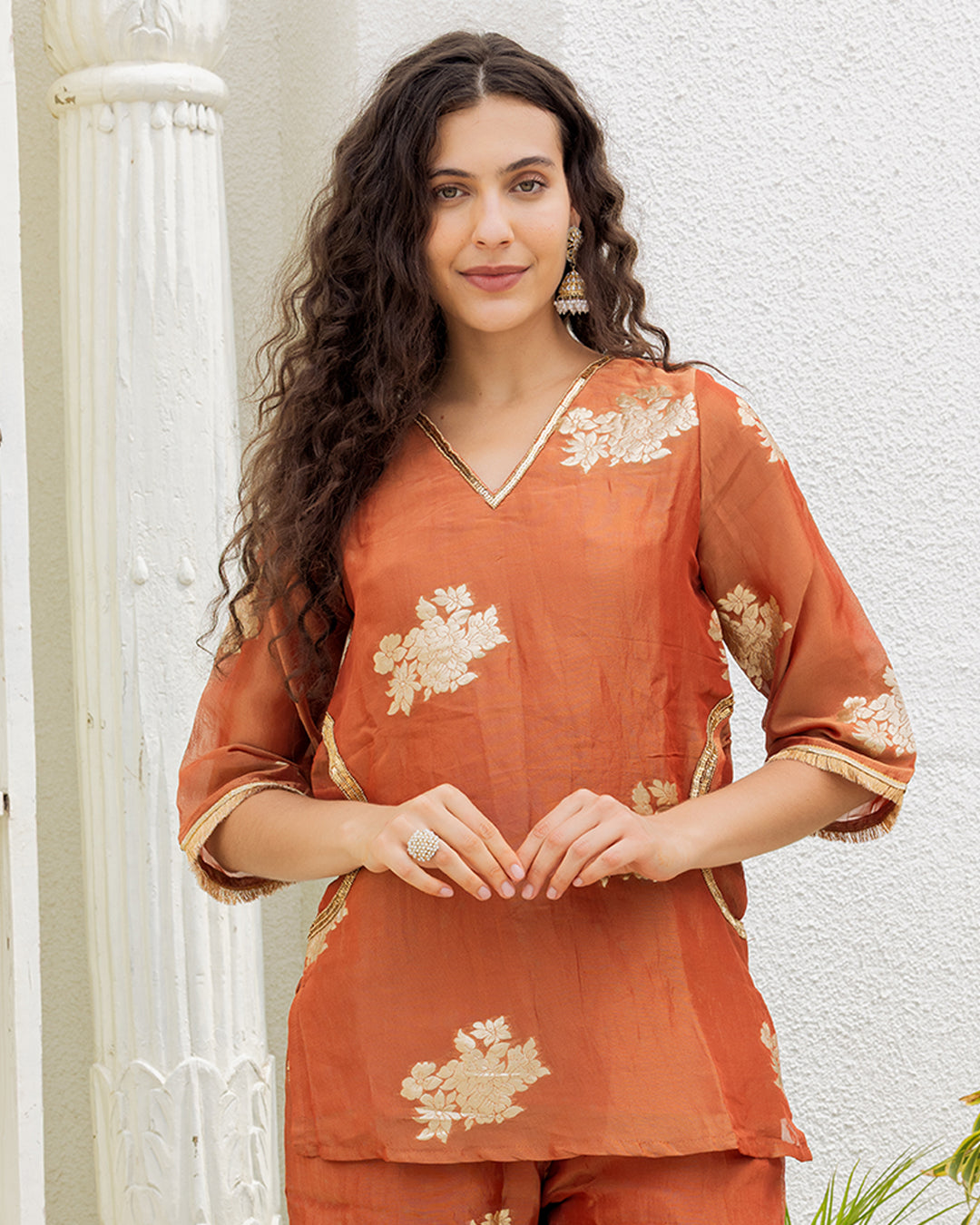Rust Tissue Kurta Set