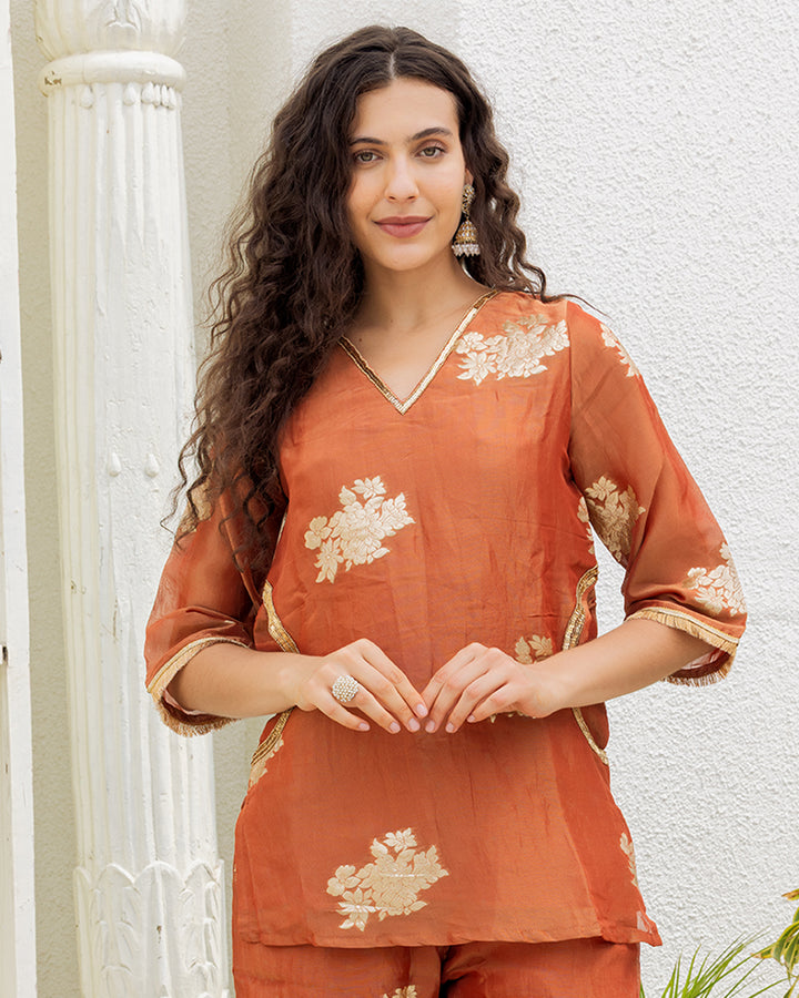 Rust Tissue Kurta Set