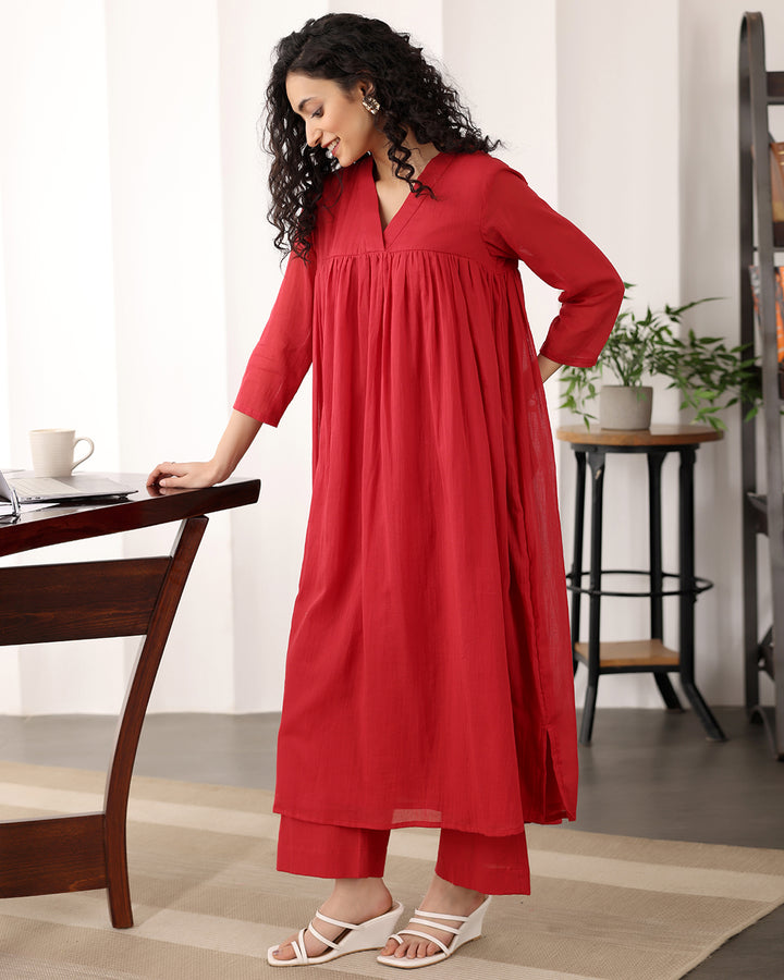 RUBY RED A-LINE KURTA SET