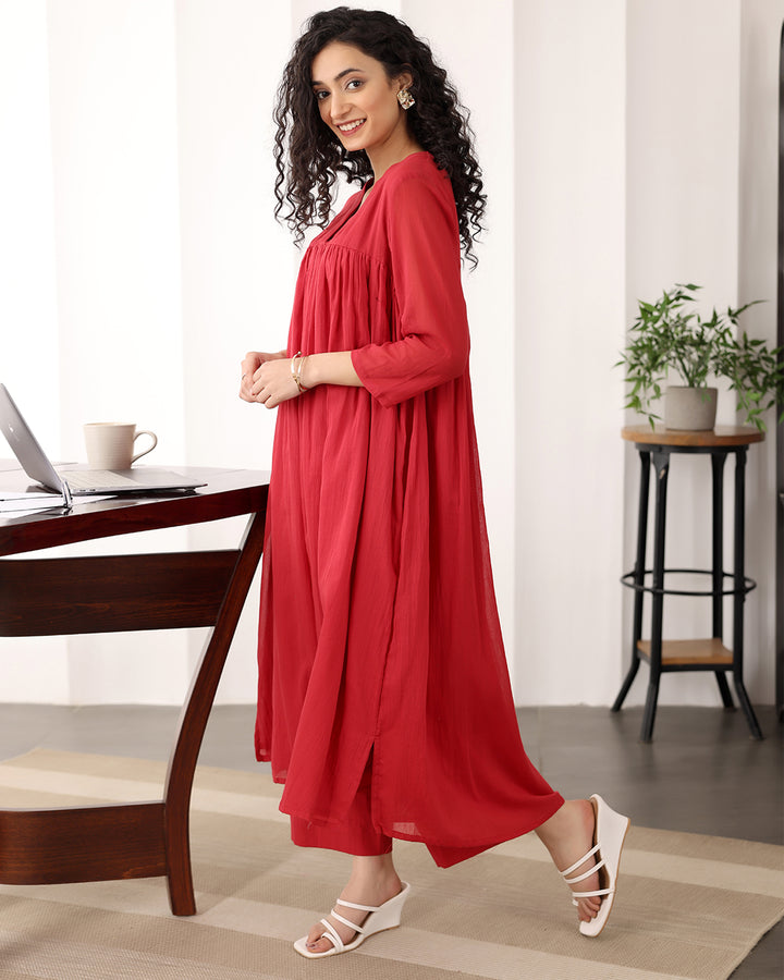 RUBY RED A-LINE KURTA SET