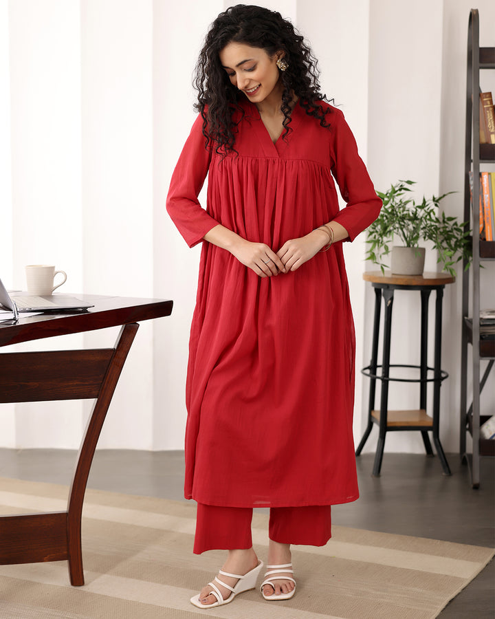 RUBY RED A-LINE KURTA SET