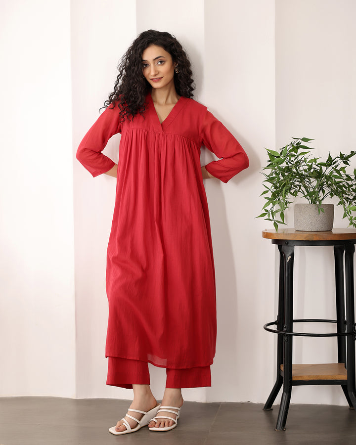 RUBY RED A-LINE KURTA SET