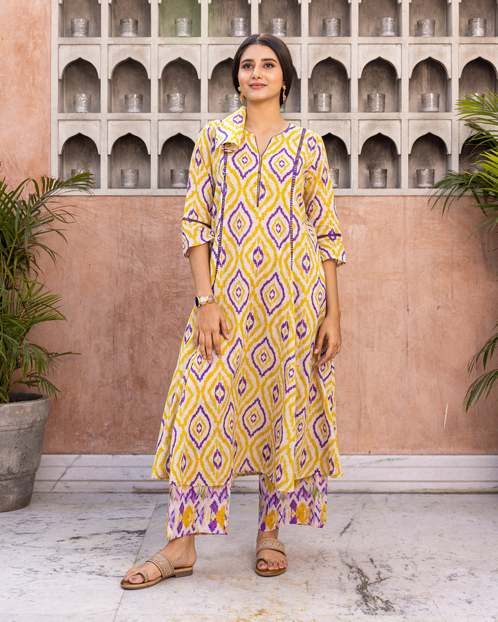 Sorbet Yellow Ikat Kurta Set