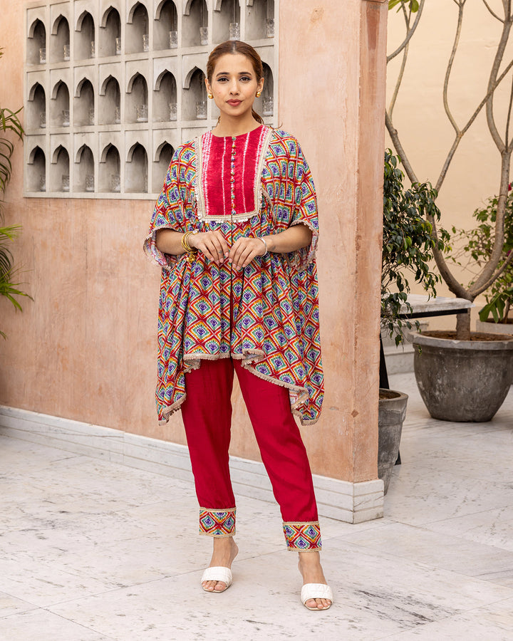 Red Tie Dye Kurta Set