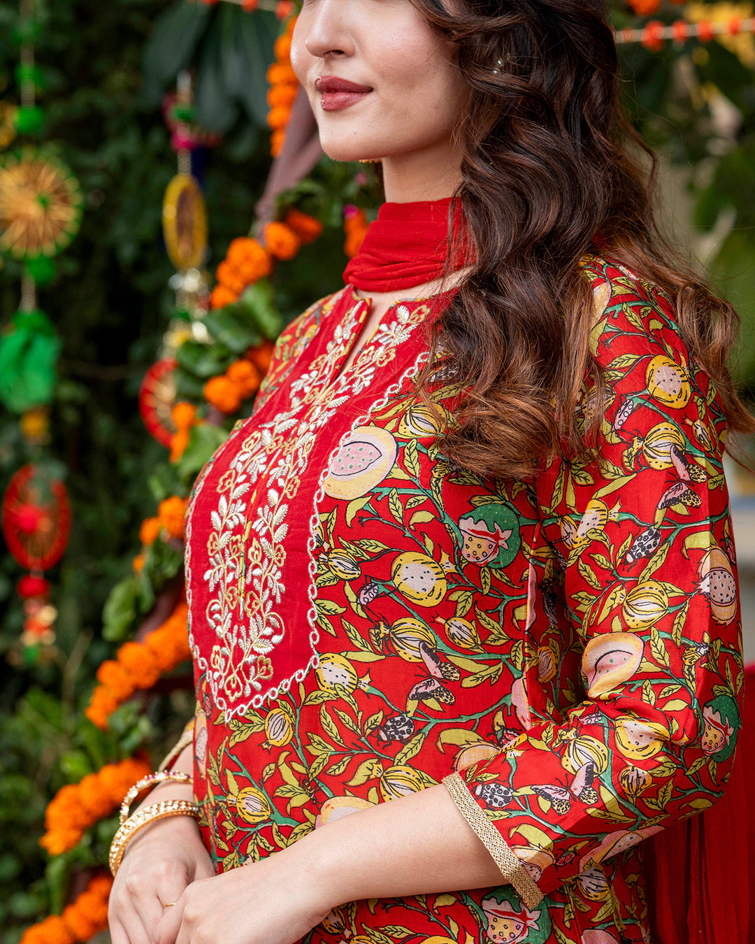 Red Floral Vine Suit Set