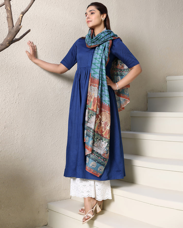 NAVY COTTON KURTA-DUPATTA SET